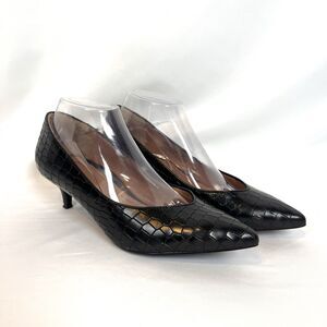 Vionic Black Croc Embossed Leather Kitten Pointed Toe Pumps Arch Support Size 7